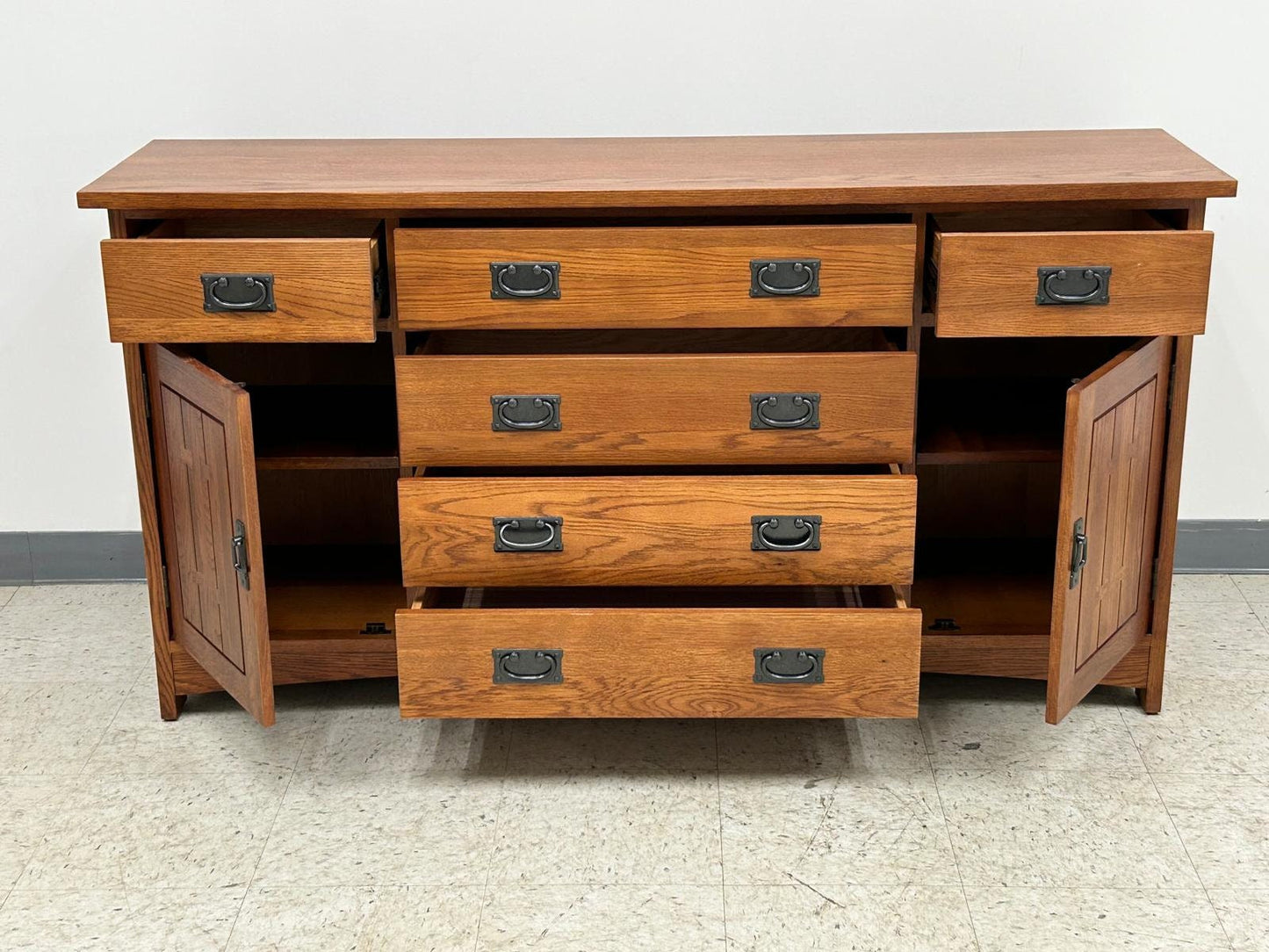 Mission Quarter Sawn Oak 6 Drawer Sideboard - 62" - Michael's Cherry Stain