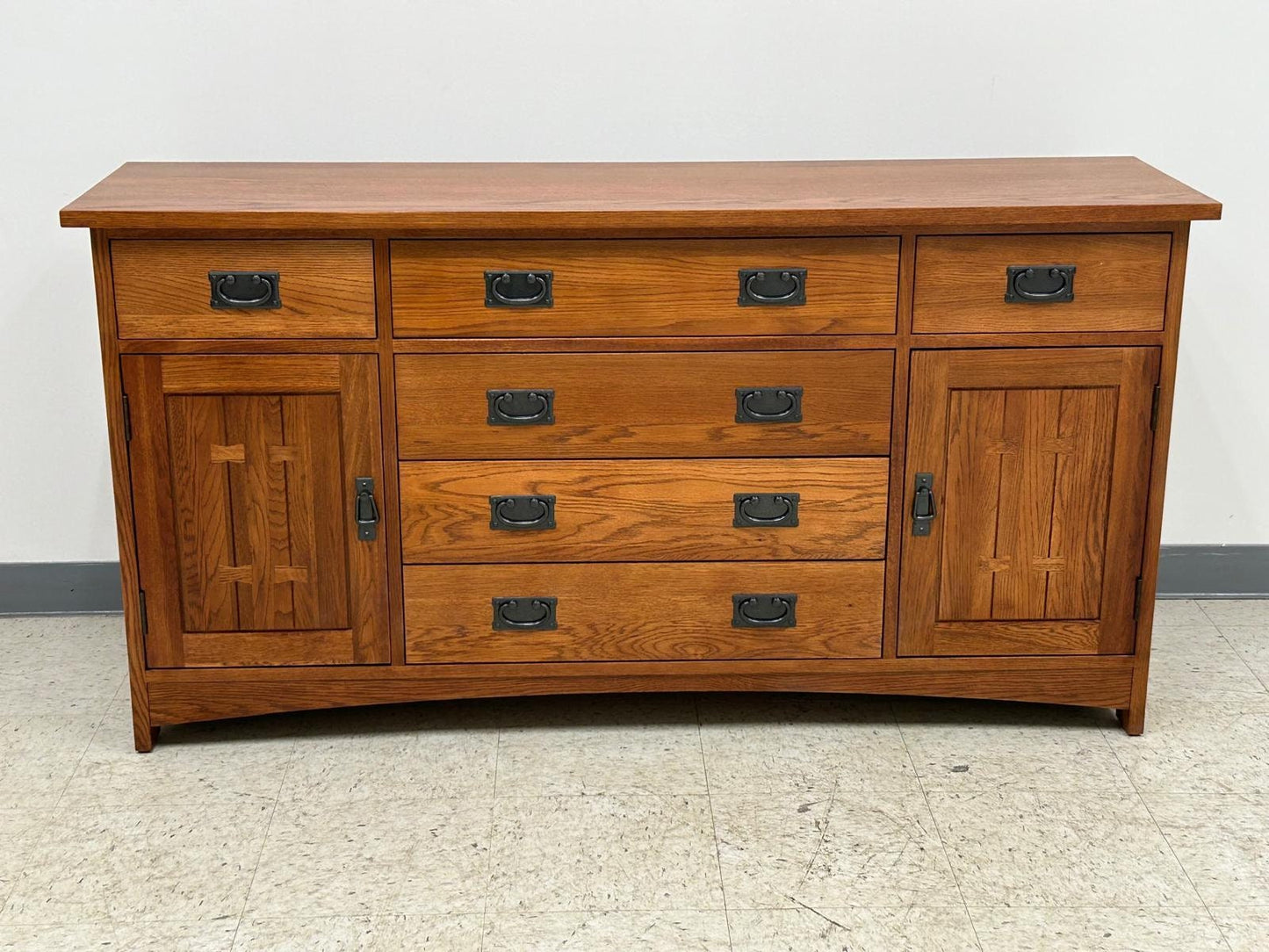 Mission Quarter Sawn Oak 6 Drawer Sideboard - 62" - Michael's Cherry Stain