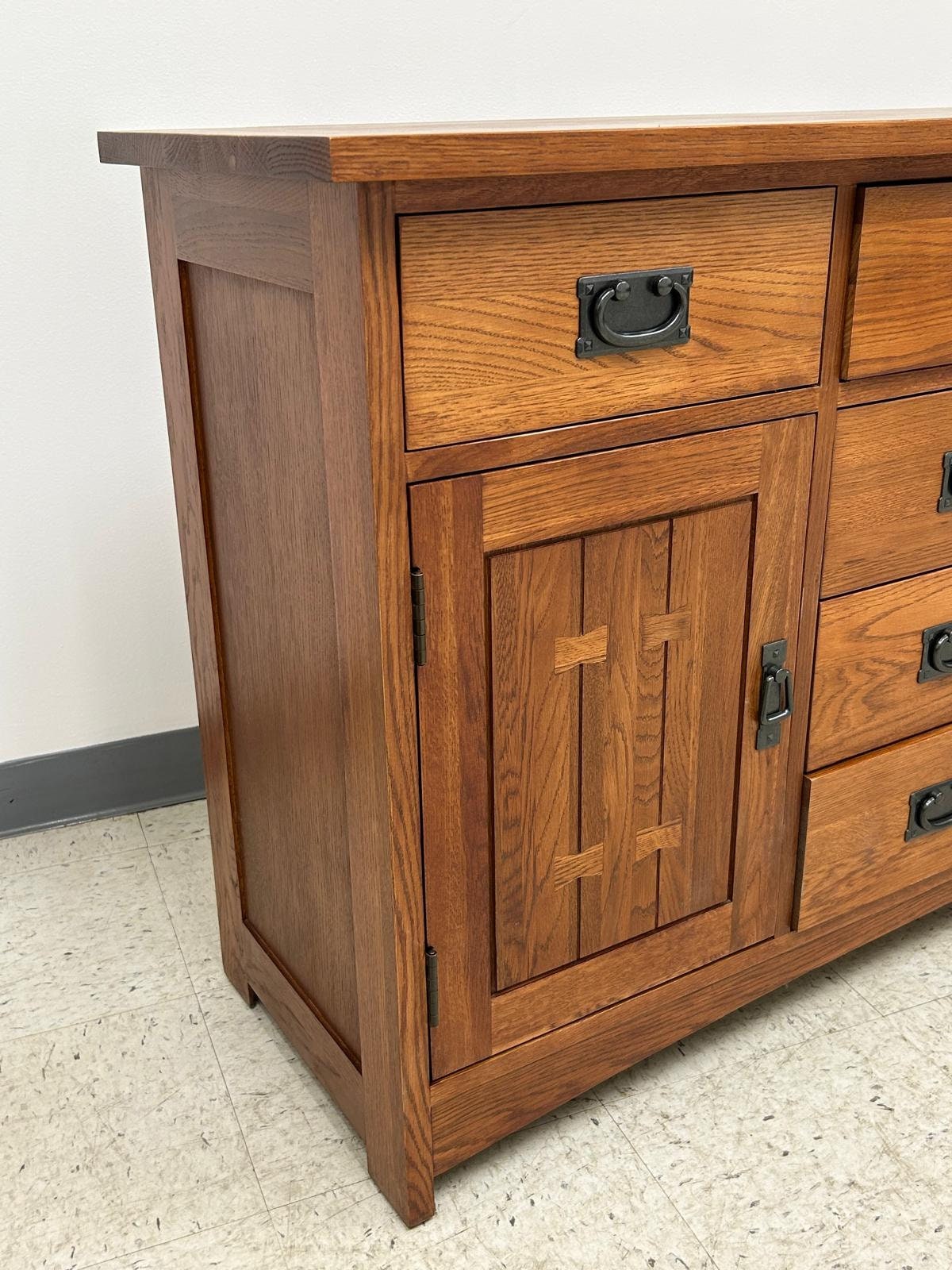 Mission Quarter Sawn Oak 6 Drawer Sideboard - 62" - Michael's Cherry Stain