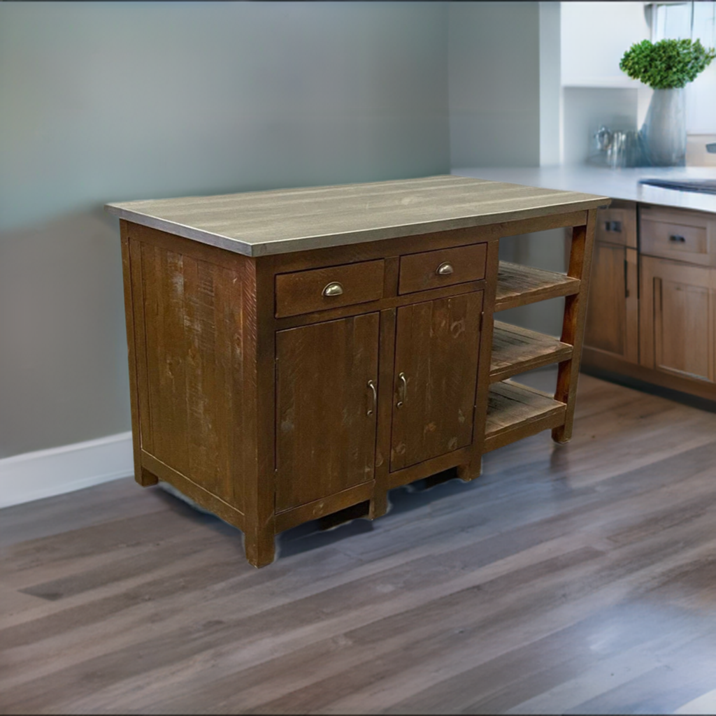 Barlow Display Kitchen Island- Rustic Brown