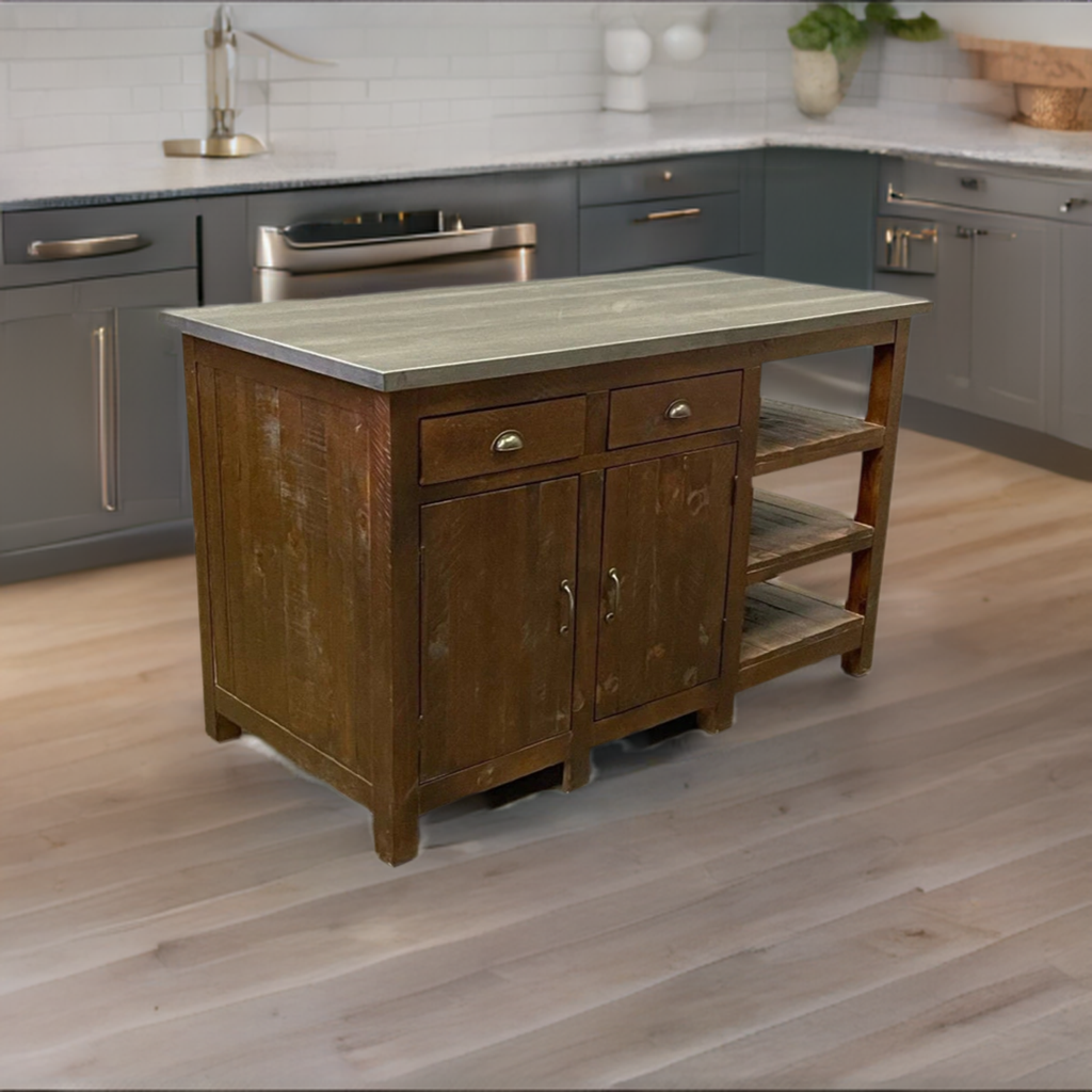 Barlow Display Kitchen Island- Rustic Brown