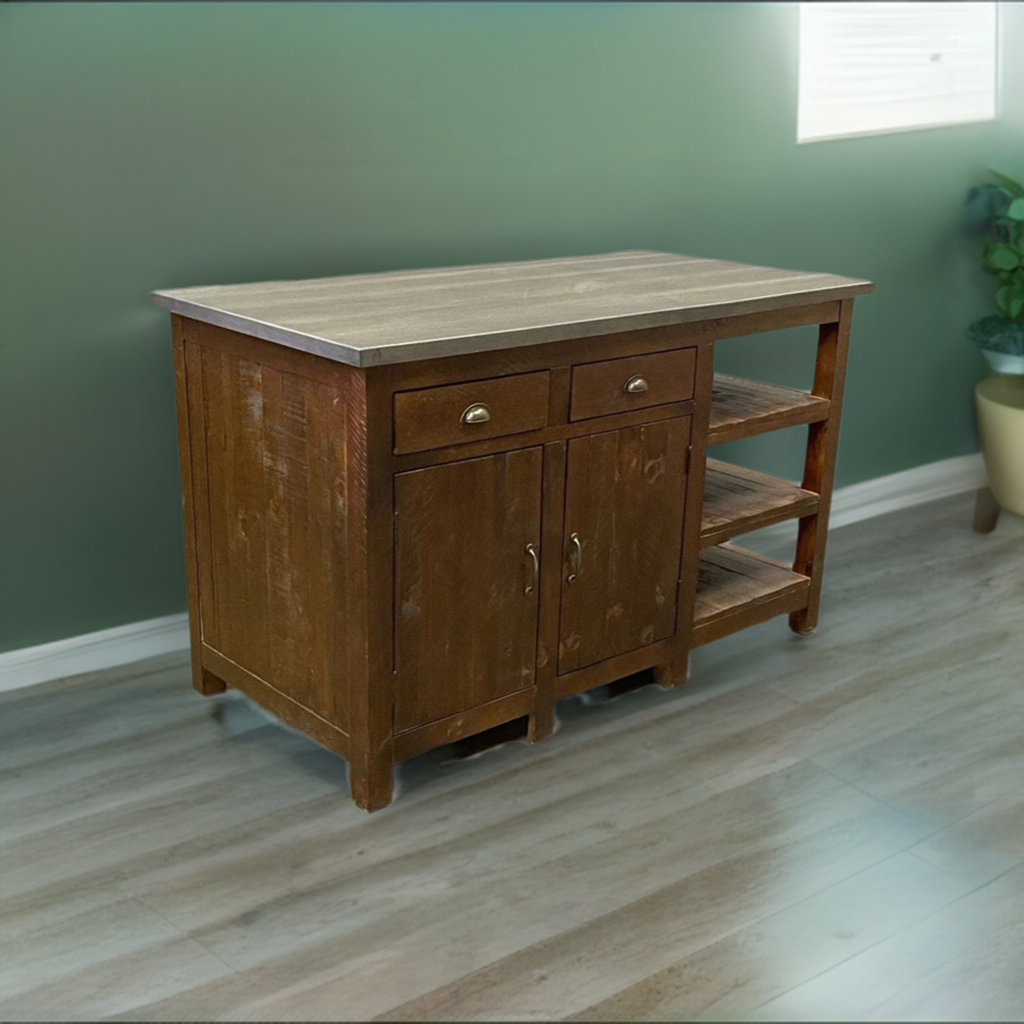 Barlow Display Kitchen Island- Rustic Brown