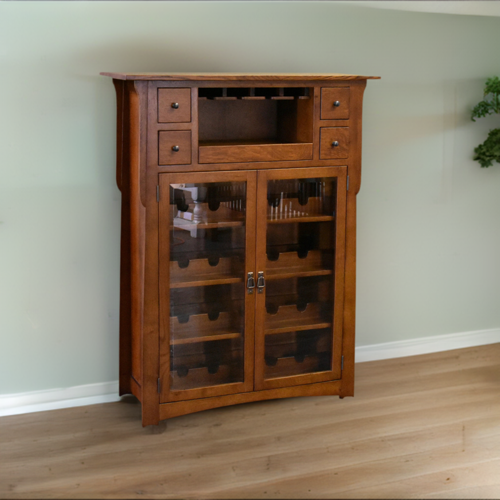 Arts and Crafts Quarter Sawn White Oak Wine Cabinet - 45"