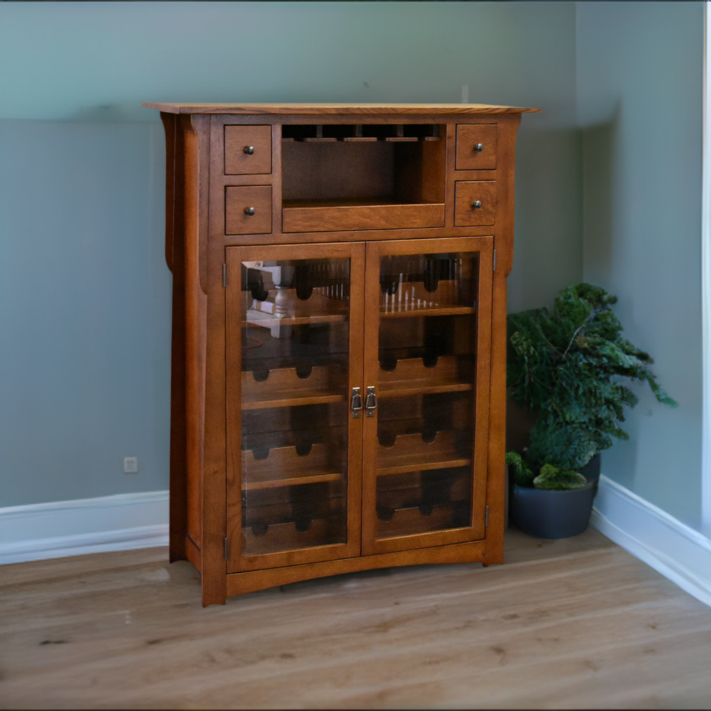 Arts and Crafts Quarter Sawn White Oak Wine Cabinet - 45"