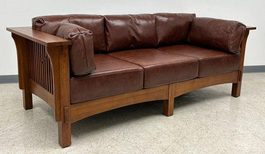 Mission Crofter Sofa - Solid Quarter Sawn Oak And Leather Cushions - Chestnut Leather