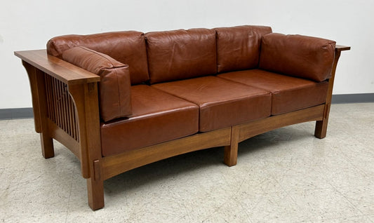 Mission Crofter Sofa - Solid Quarter Sawn Oak And Leather Cushions - Russet Leather