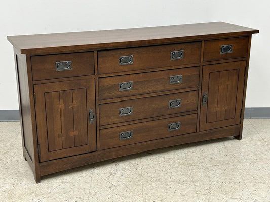 Mission Quarter Sawn Oak 6 Drawer Sideboard - 62" - Walnut Stain