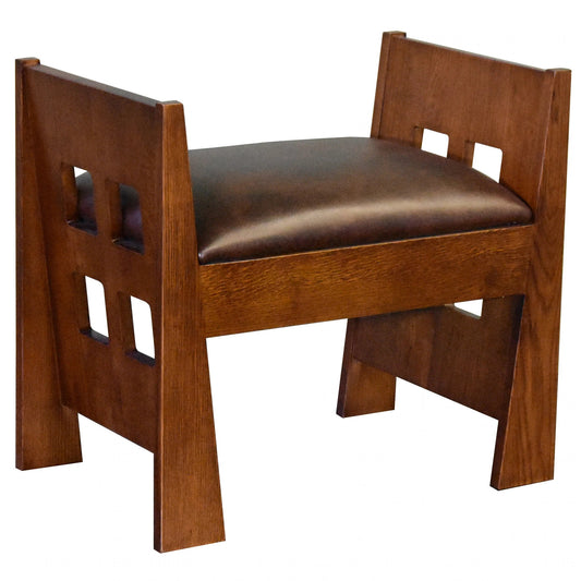 Mission Style Oak and Leather Foot Stool - Model A31