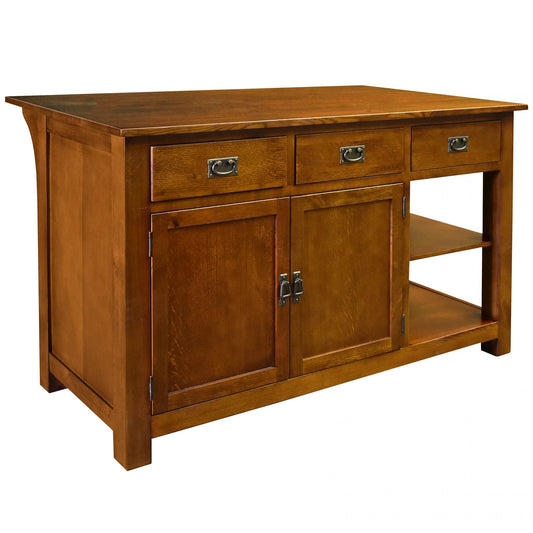 Mission 3 Drawer Oak Kitchen Island 60'' - Michael's Cherry - Walnut