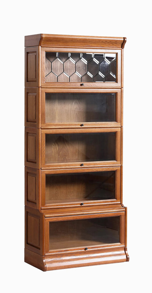 Mission Style Oak Barrister Bookcase 5 Stack High With Leaded Glass (2 Colors Available)