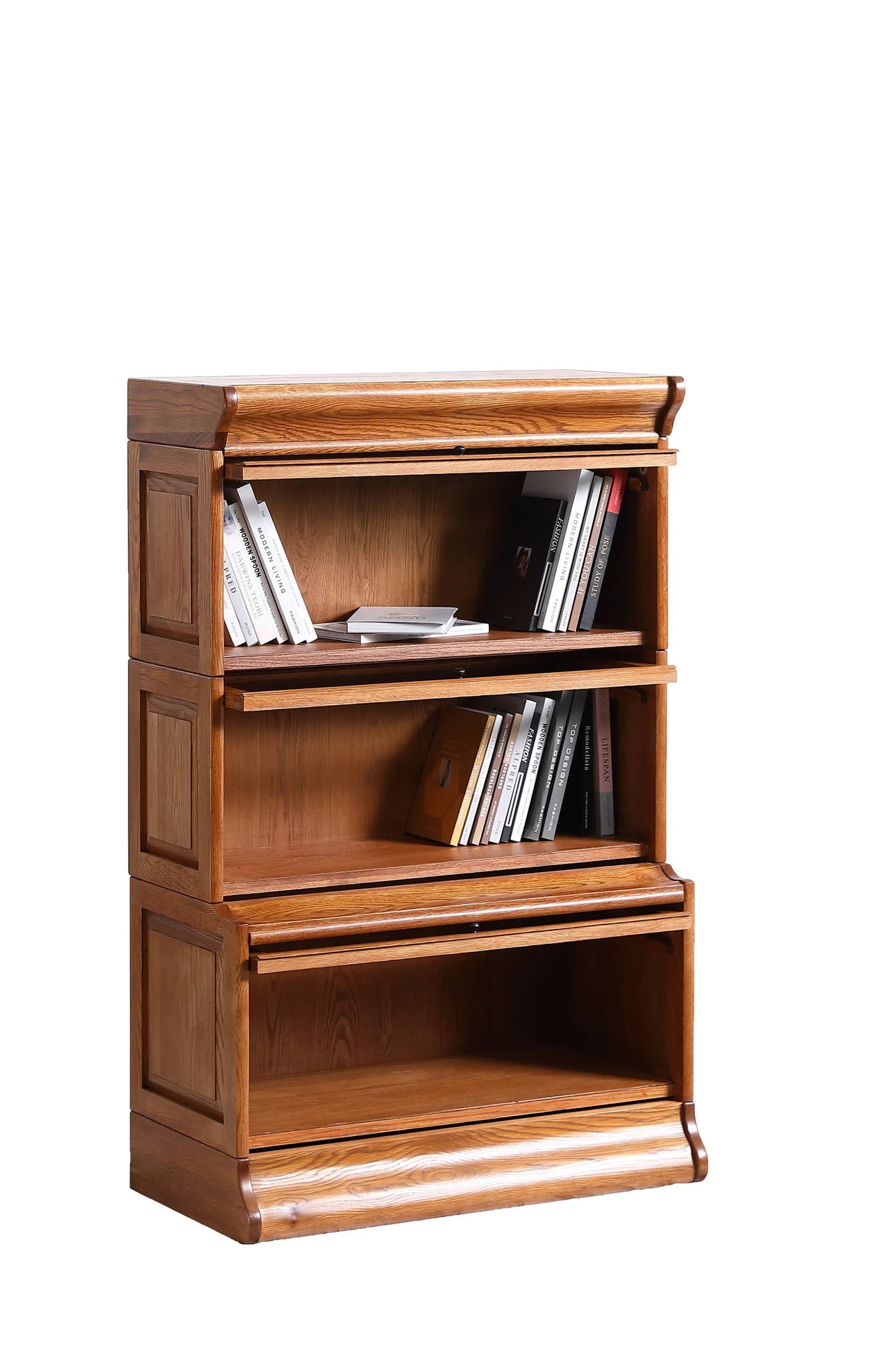 Mission 3 Stack Oak Barrister Bookcase - Beveled Glass